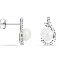 Boucles D'oreilles Puces Cyrana Argent Blanc Perle De Culture Et Oxyde
