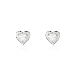 Boucles D'oreilles Puces Daria Coeur Plein Or Blanc Oxyde De Zirconium