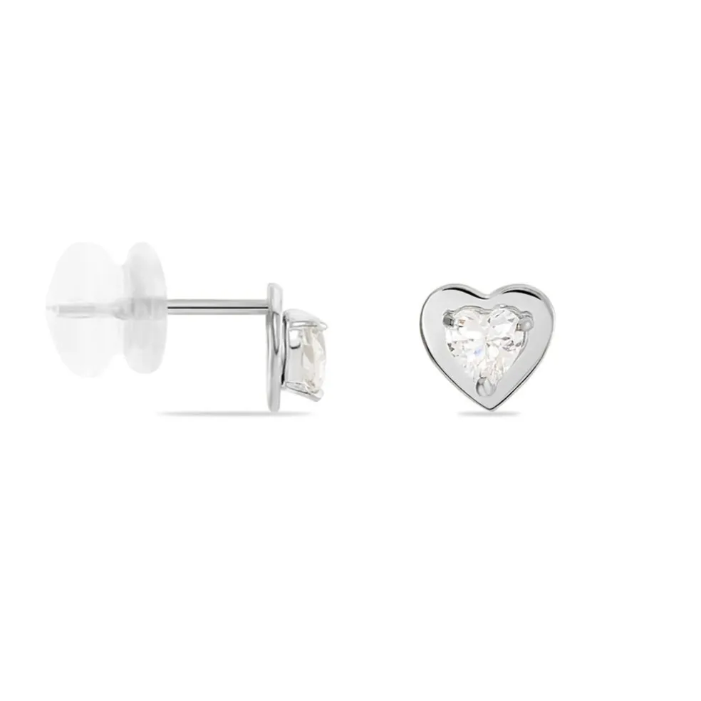 Boucles D'oreilles Puces Daria Coeur Plein Or Blanc Oxyde De Zirconium