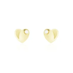 Boucles D'oreilles Puces Daria Coeur Plein Or Jaune Oxyde De Zirconium