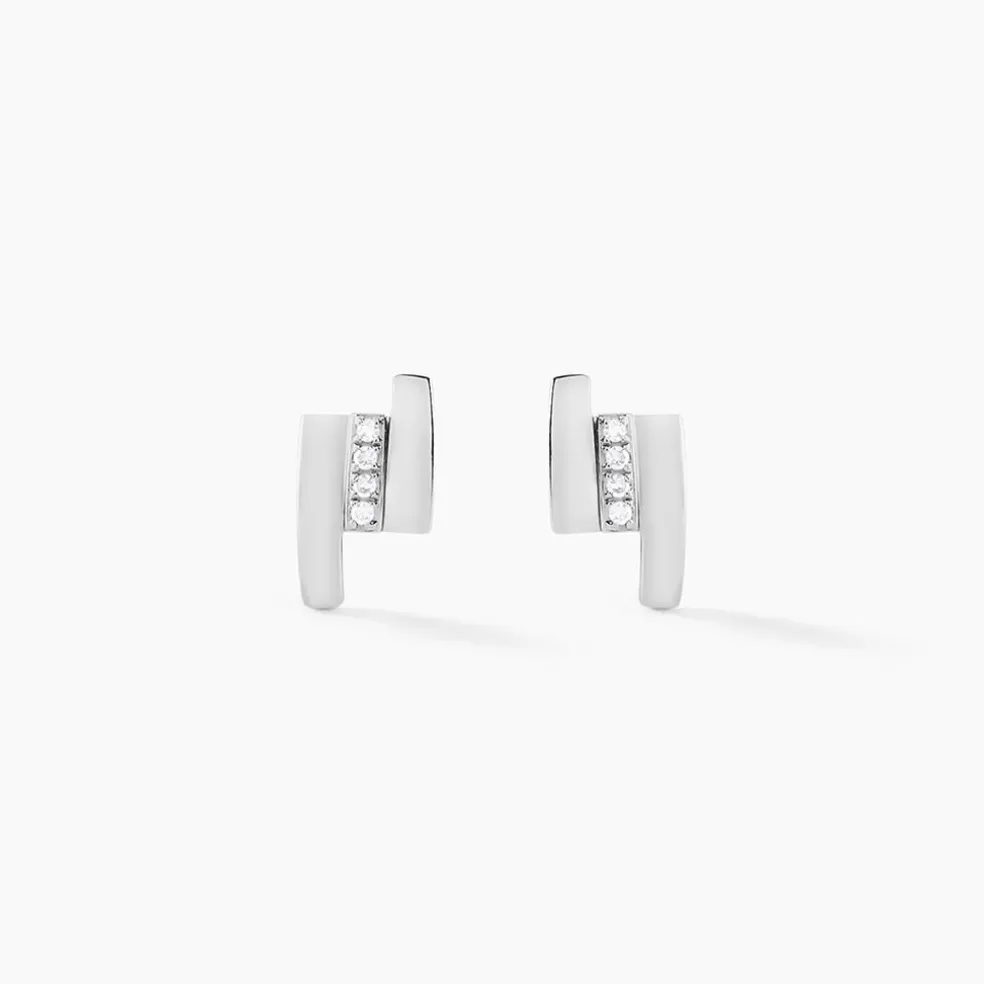 Boucles D'oreilles Puces Dolene Or Blanc Diamant