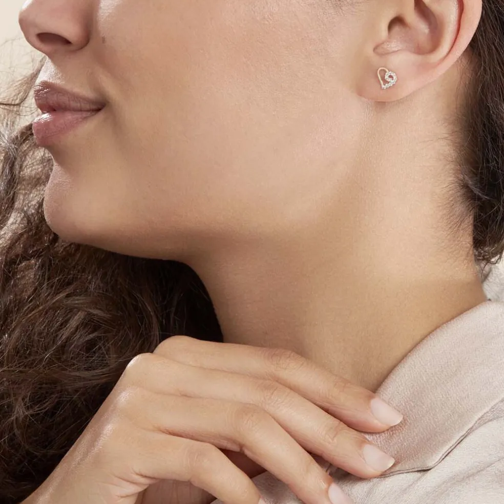 Boucles D'oreilles Puces Daria C艙ur Or Jaune Oxyde De Zirconium