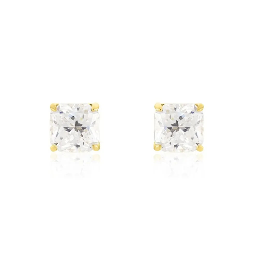 Boucles D'oreilles Puces Doreen Carre Or Jaune Oxyde De Zirconium