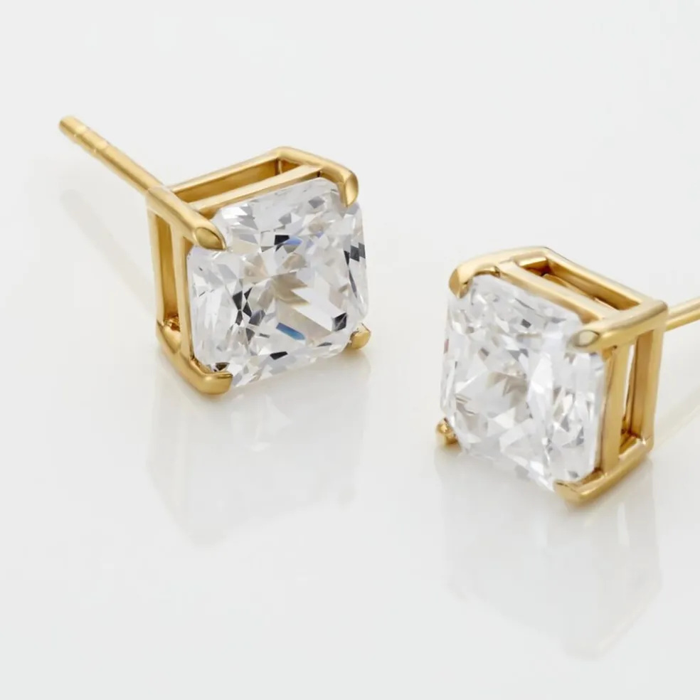 Boucles D'oreilles Puces Doreen Carre Or Jaune Oxyde De Zirconium