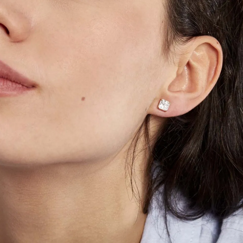 Boucles D'oreilles Puces Doreen Carre Or Jaune Oxyde De Zirconium