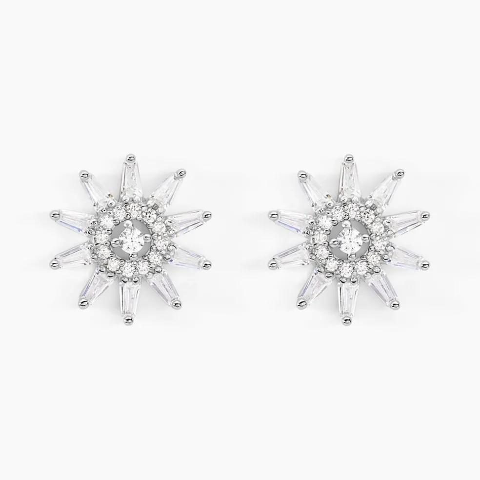 Boucles D'oreilles Puces Daisy Argent Blanc Oxyde De Zirconium
