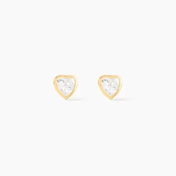 Boucles D'oreilles Puces Daria Coeur Plein Or Jaune Oxyde De Zirconium