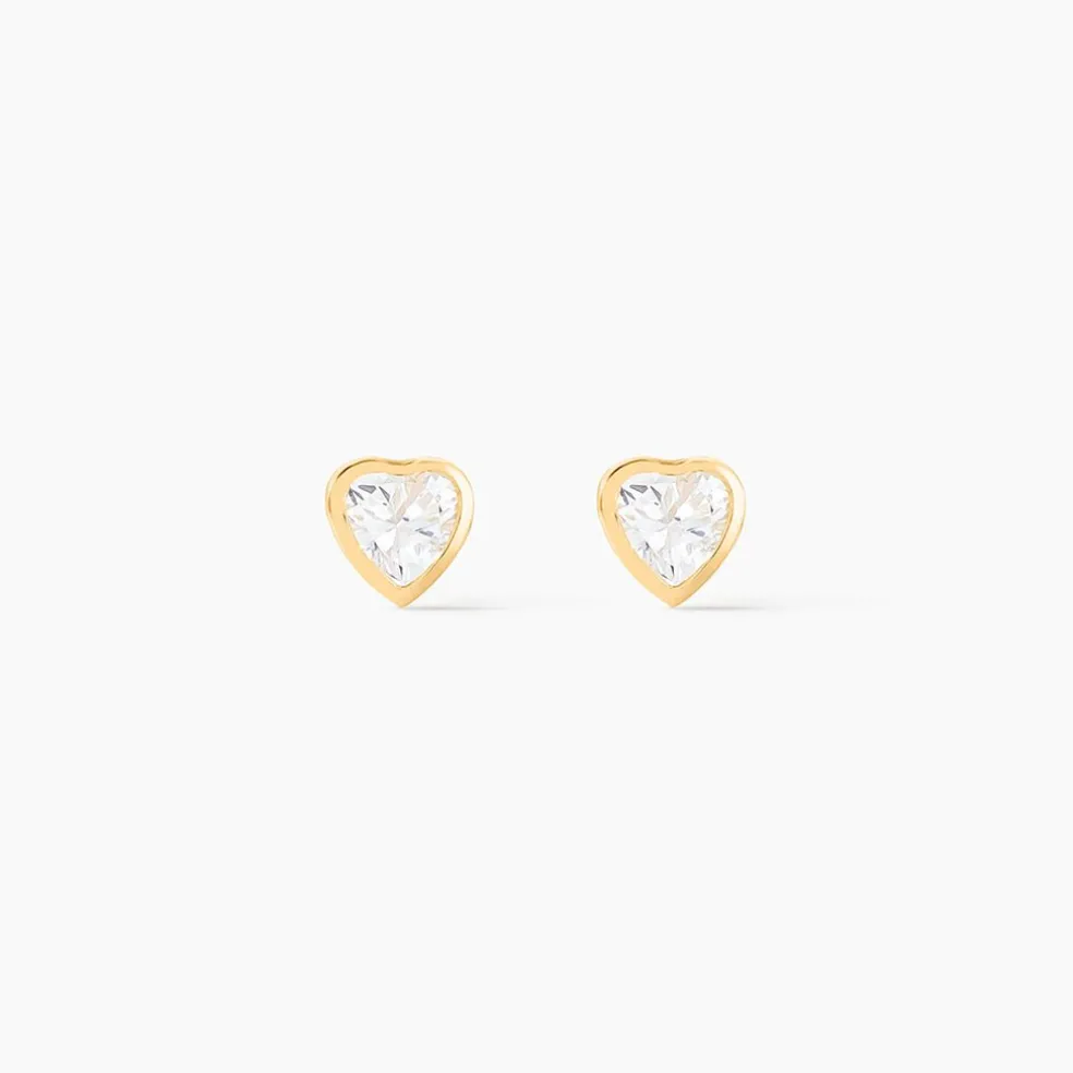 Boucles D'oreilles Puces Daria Coeur Plein Or Jaune Oxyde De Zirconium