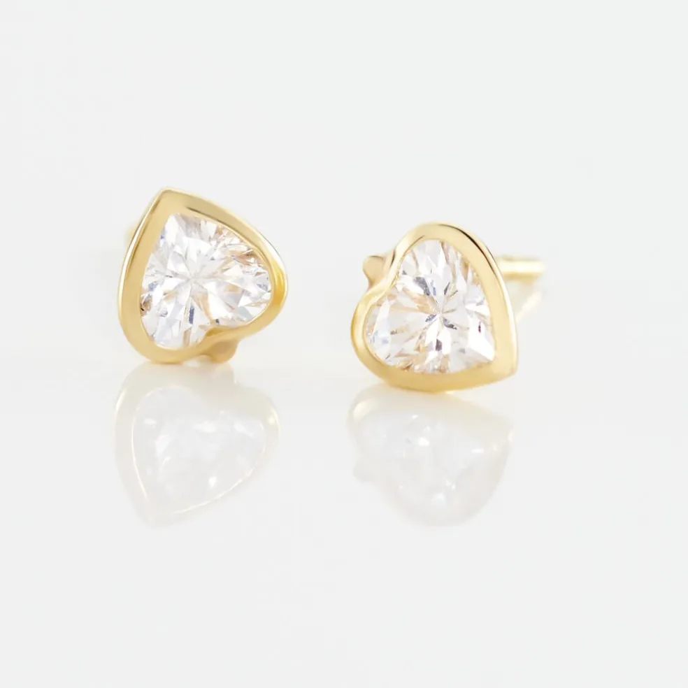 Boucles D'oreilles Puces Daria Coeur Plein Or Jaune Oxyde De Zirconium