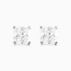 Boucles D'oreilles Puces Doreen Carre Or Blanc Oxyde De Zirconium