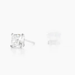 Boucles D'oreilles Puces Doreen Carre Or Blanc Oxyde De Zirconium