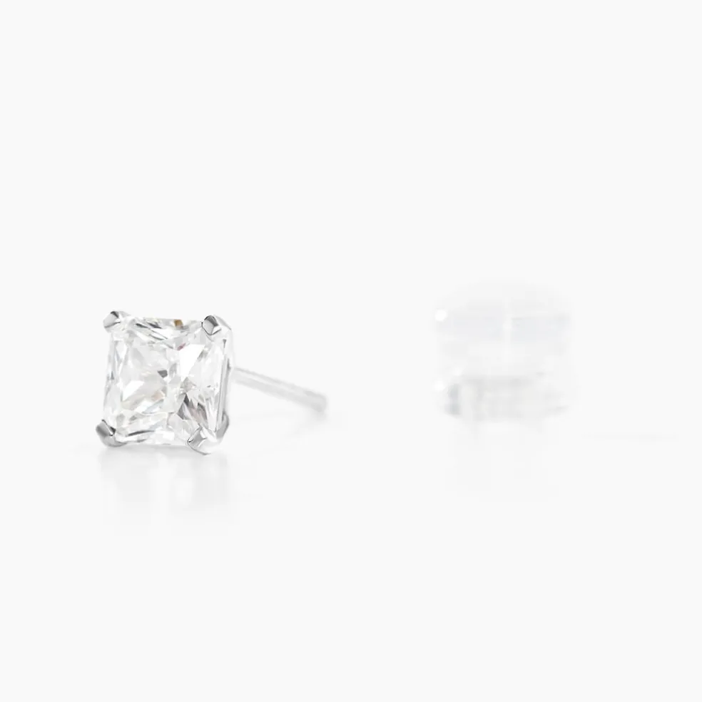 Boucles D'oreilles Puces Doreen Carre Or Blanc Oxyde De Zirconium
