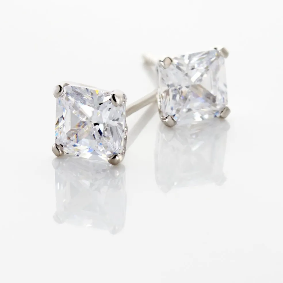 Boucles D'oreilles Puces Doreen Carre Or Blanc Oxyde De Zirconium
