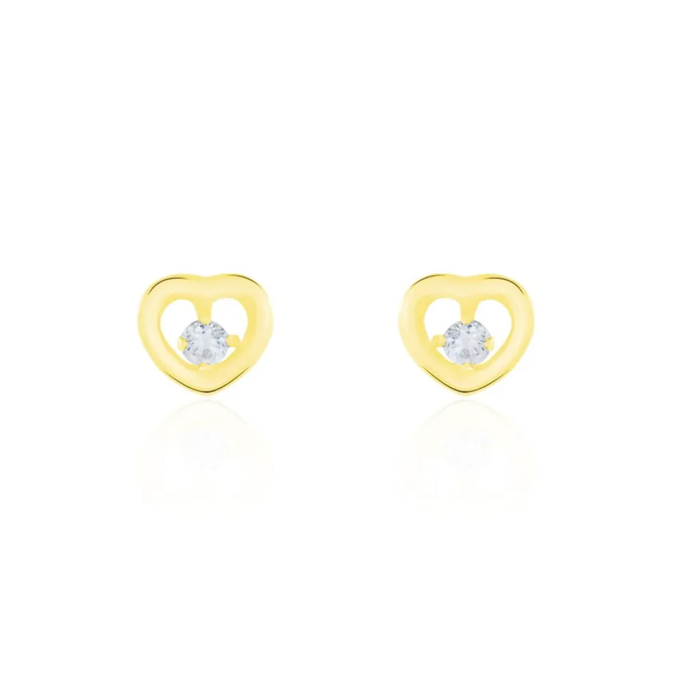 Boucles D'oreilles Puces Daria C艙ur Or Jaune Oxyde De Zirconium
