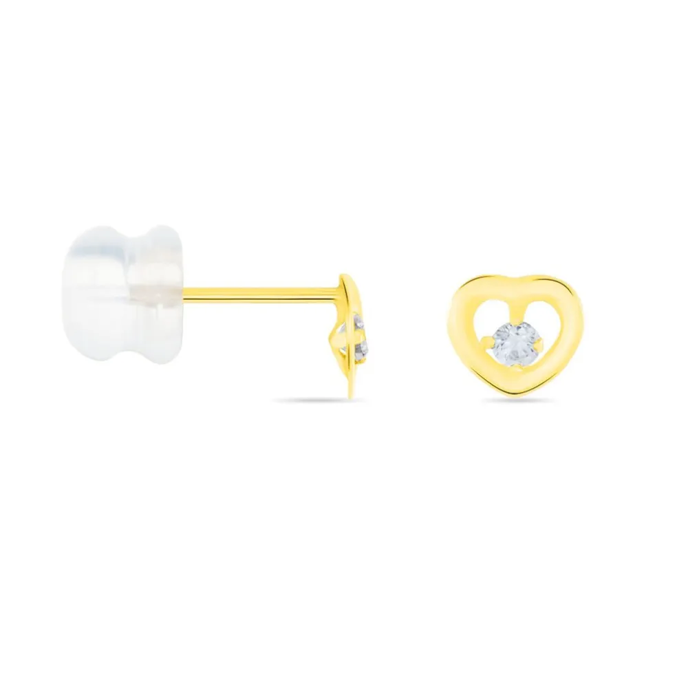 Boucles D'oreilles Puces Daria C艙ur Or Jaune Oxyde De Zirconium