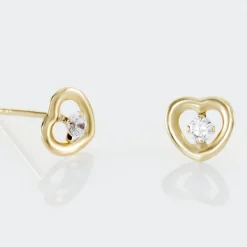 Boucles D'oreilles Puces Daria C艙ur Or Jaune Oxyde De Zirconium