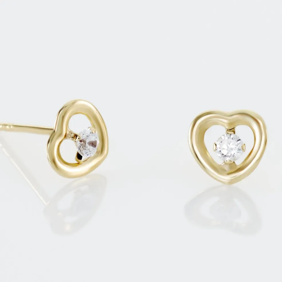 Boucles D'oreilles Puces Daria C艙ur Or Jaune Oxyde De Zirconium