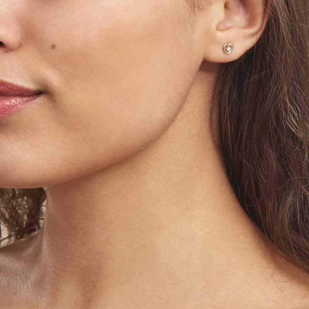 Boucles D'oreilles Puces Daria C艙ur Or Jaune Oxyde De Zirconium