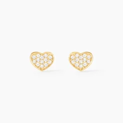 Boucles D'oreilles Puces Daria Coeur Plein Or Jaune Oxyde De Zirconium