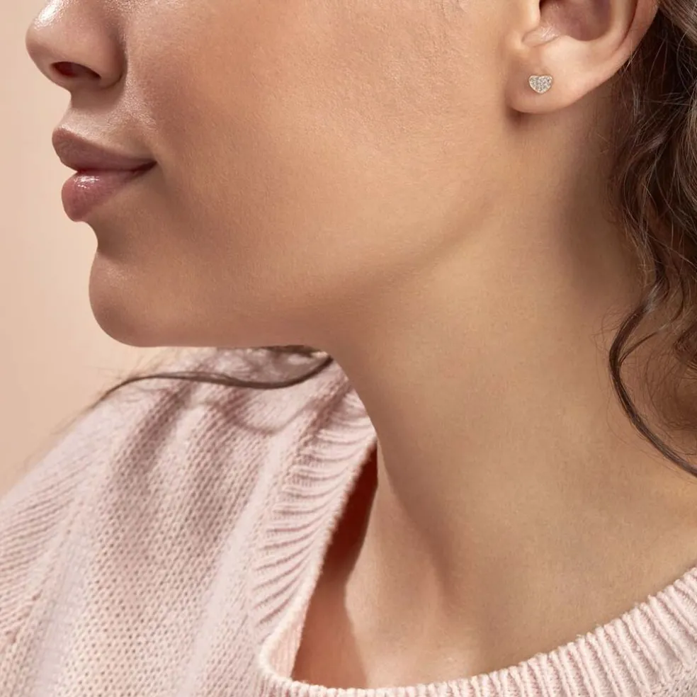 Boucles D'oreilles Puces Daria Coeur Plein Or Jaune Oxyde De Zirconium