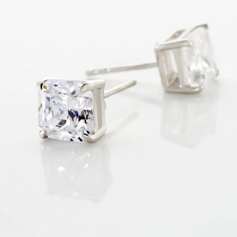 Boucles D'oreilles Puces Doreen Carre Or Blanc Oxyde De Zirconium