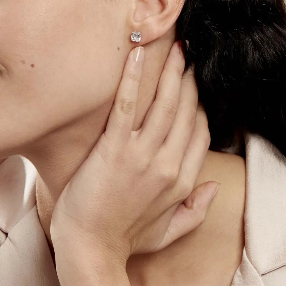 Boucles D'oreilles Puces Doreen Carre Or Blanc Oxyde De Zirconium