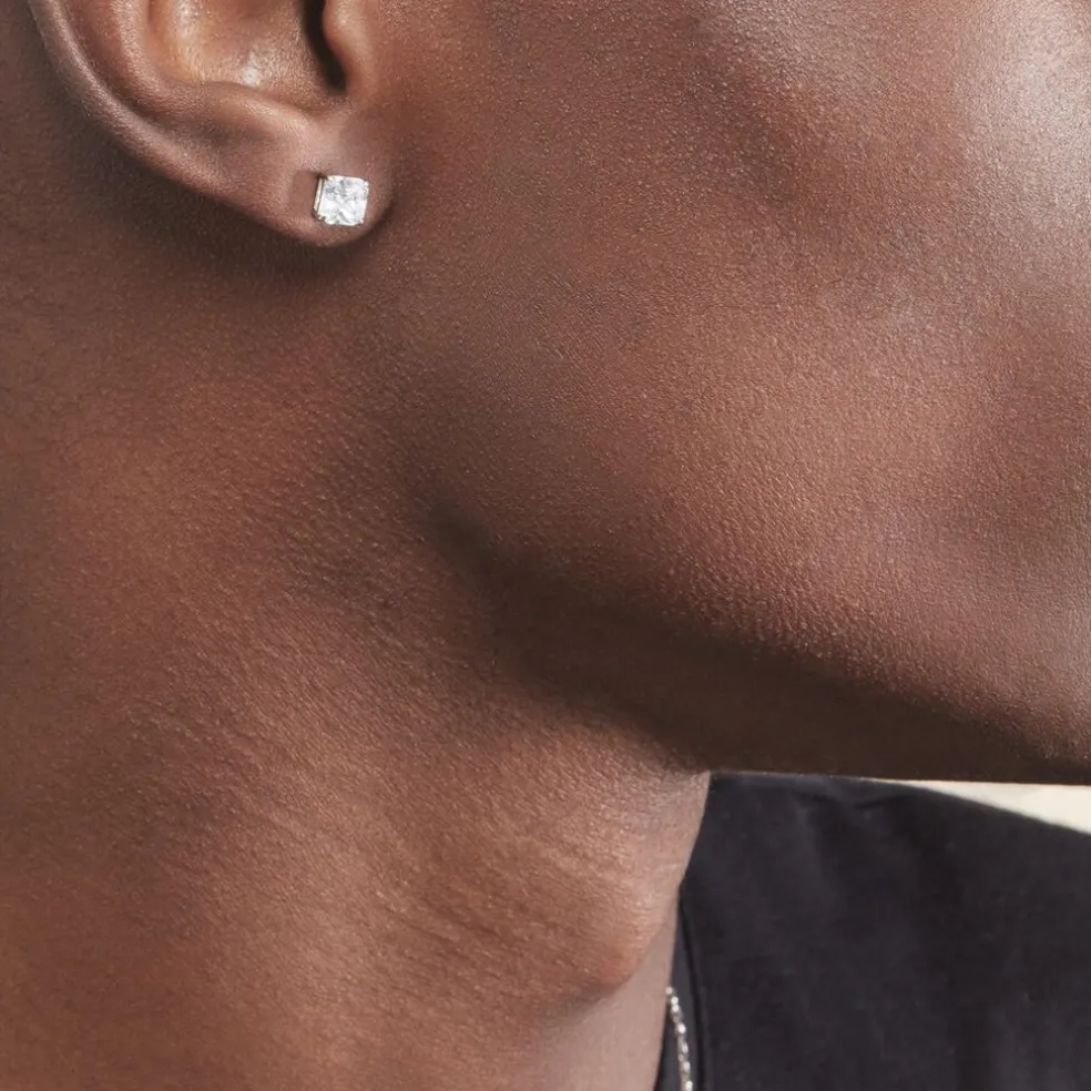 Boucles D'oreilles Puces Doreen Carre Or Blanc Oxyde De Zirconium