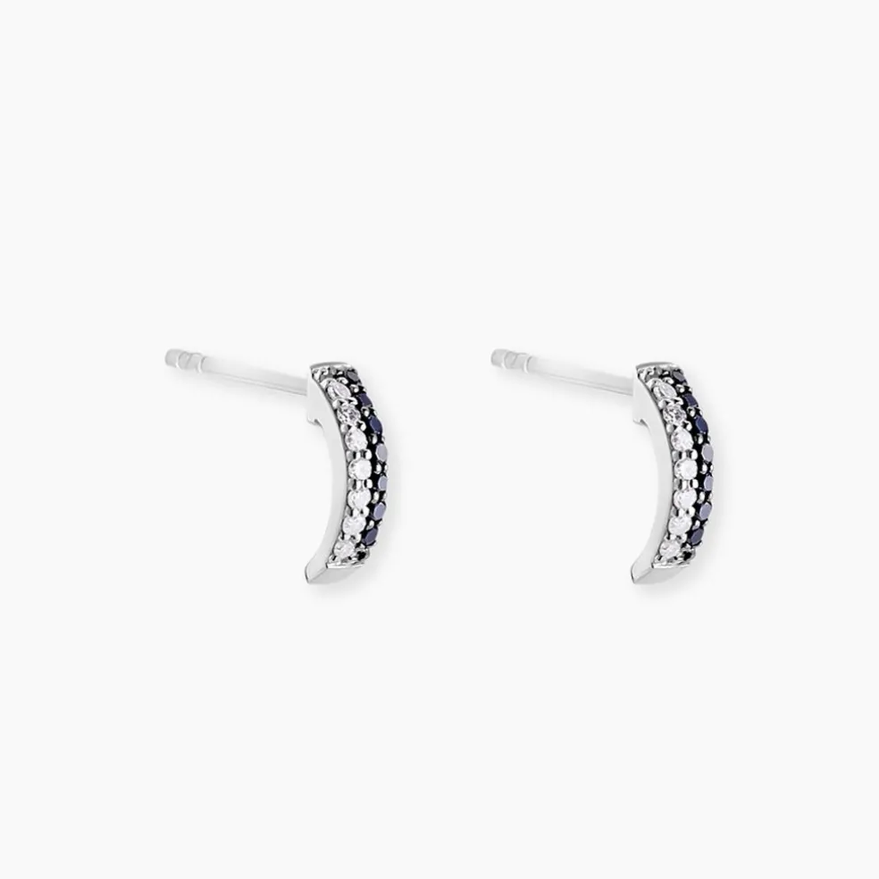 Boucles D'oreilles Puces Demi Lune Or Blanc Diamant
