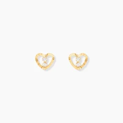 Boucles D'oreilles Puces Daria C艙ur 6 Or Jaune Oxyde