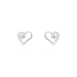 Boucles D'oreilles Puces Daria C艙ur Or Blanc Oxyde De Zirconium
