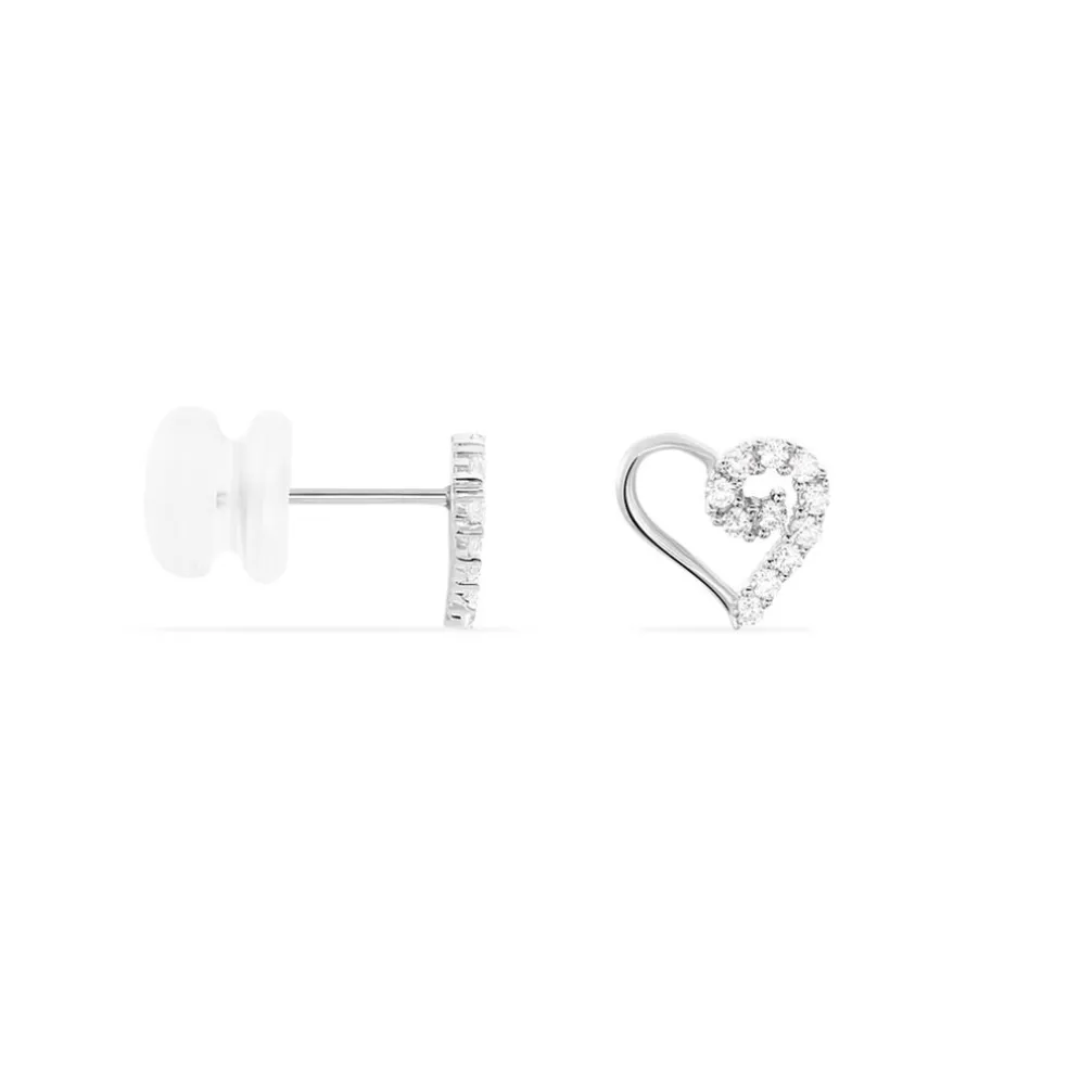 Boucles D'oreilles Puces Daria C艙ur Or Blanc Oxyde De Zirconium