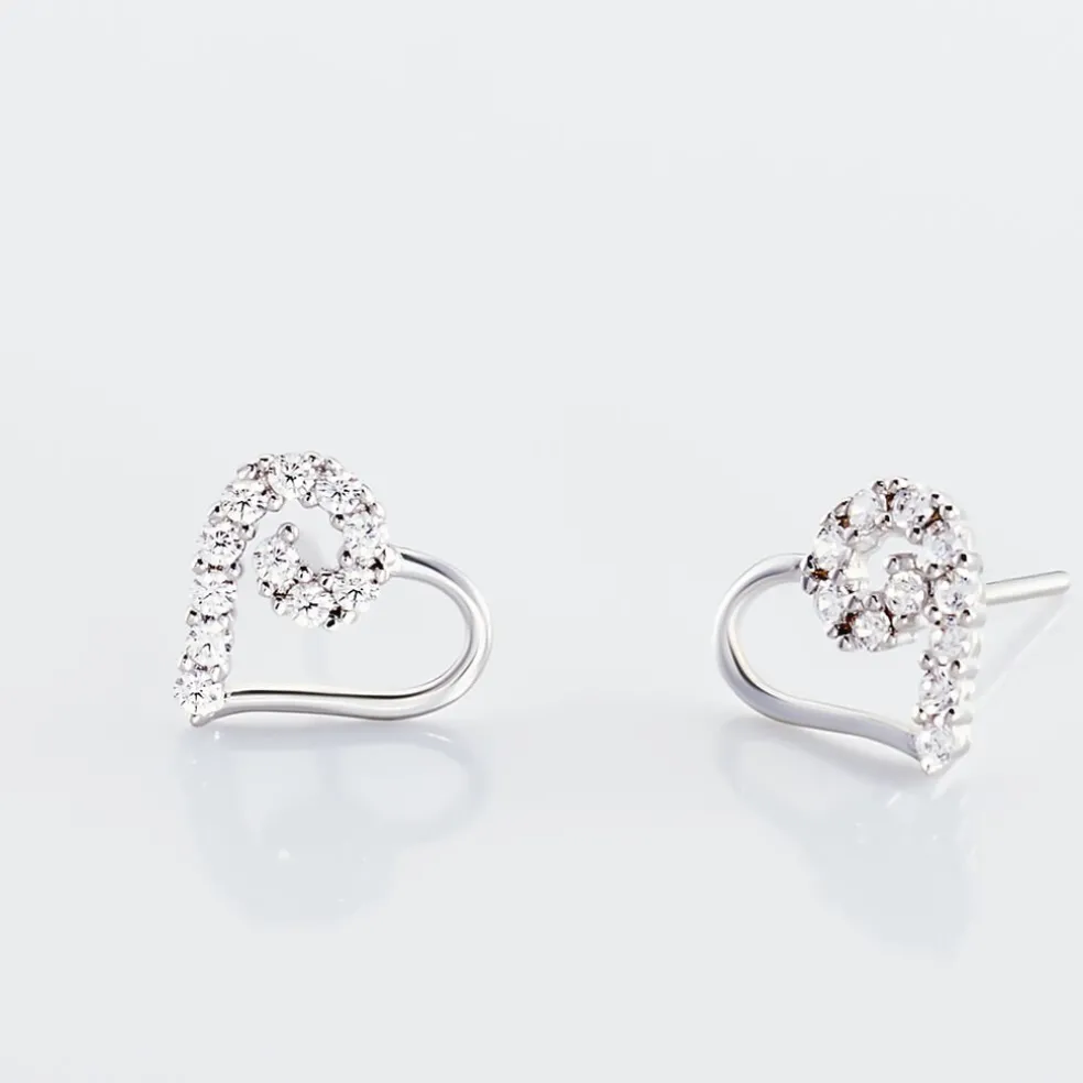 Boucles D'oreilles Puces Daria C艙ur Or Blanc Oxyde De Zirconium