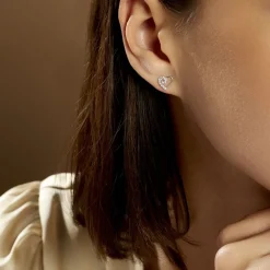 Boucles D'oreilles Puces Daria C艙ur Or Blanc Oxyde De Zirconium