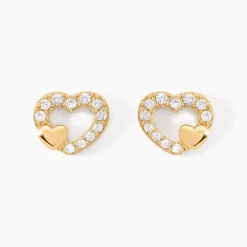 Boucles D'oreilles Puces Daria Double Coeurs Or Jaune Oxyde