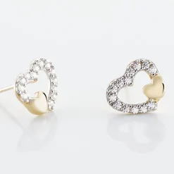 Boucles D'oreilles Puces Daria Double Coeurs Or Jaune Oxyde