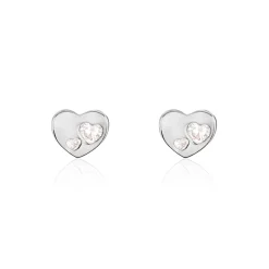 Boucles D'oreilles Puces Daria Coeur Plein Or Blanc Oxyde De Zirconium