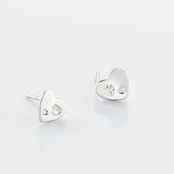 Boucles D'oreilles Puces Daria Coeur Plein Or Blanc Oxyde De Zirconium