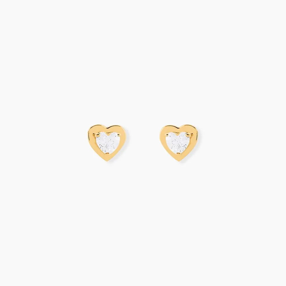 Boucles D'oreilles Puces Daria Coeur Plein Or Jaune Oxyde De Zirconium