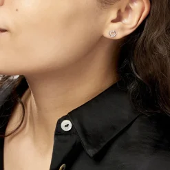 Boucles D'oreilles Puces Daria Double Coeurs Or Blanc Oxyde