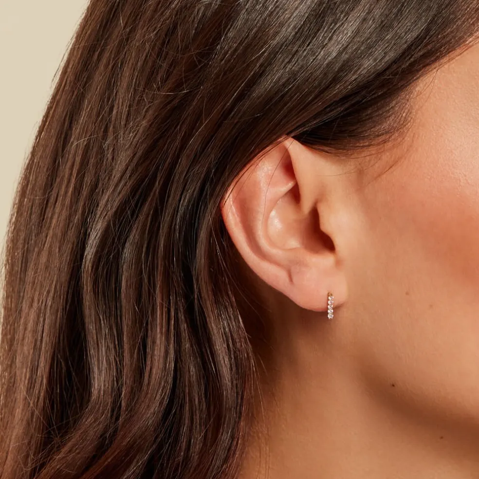 Boucles D'oreilles Puces Damion Or Jaune Oxyde De Zirconium