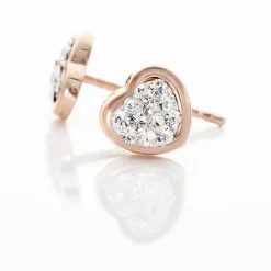 Boucles D'oreilles Puces Daria C艙ur 0 Or Rose Strass