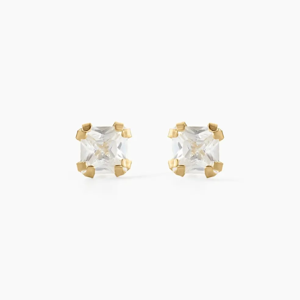 Boucles D'oreilles Puces Doreen Carre Or Jaune Oxyde De Zirconium