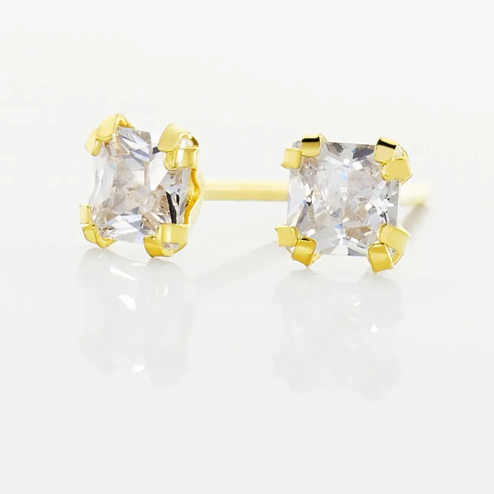 Boucles D'oreilles Puces Doreen Carre Or Jaune Oxyde De Zirconium