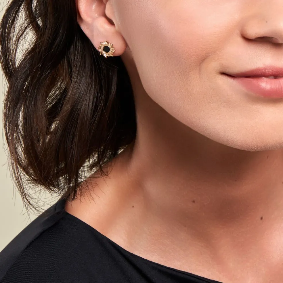 Boucles D'oreilles Puces Delroy Plaque Or Jaune Agate