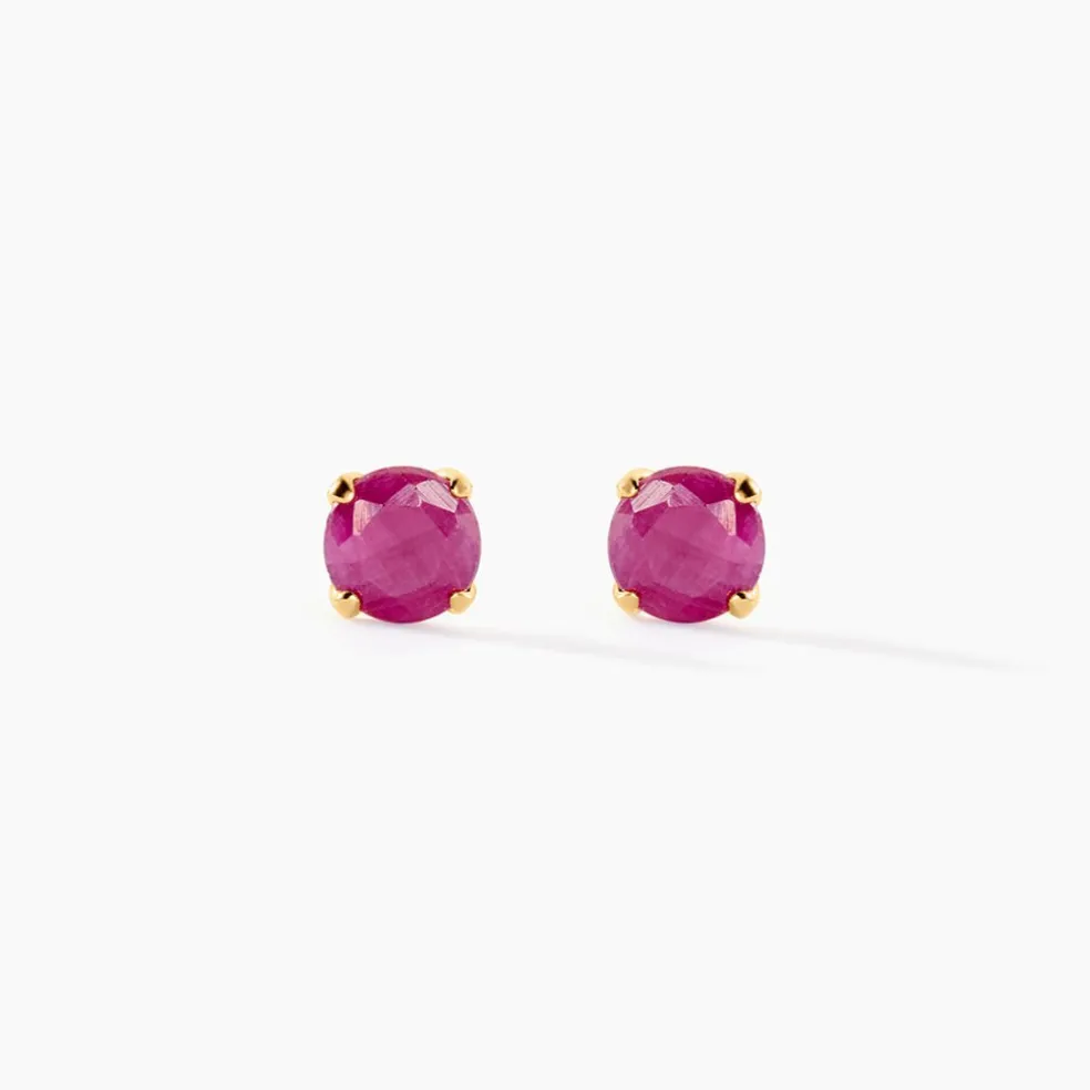 Boucles D'oreilles Puces Elea Serti Griffe Or Jaune Rubis