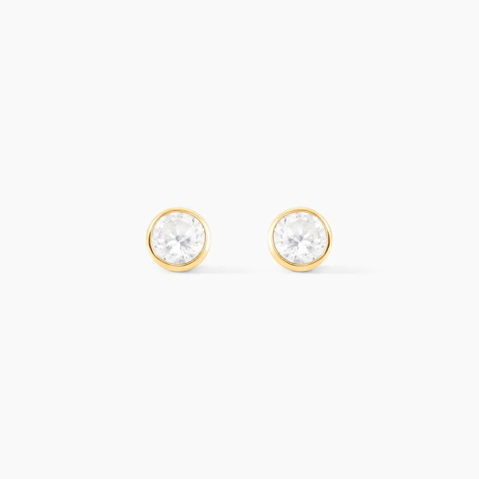 Boucles D'oreilles Puces Elda Serti Clos Or Jaune Oxyde De Zirconium