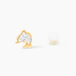 Boucles D'oreilles Puces Eleanor Dauphin 0 Or Jaune Strass