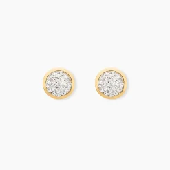 Boucles D'oreilles Puces Edmee Cercle 0 Or Jaune Strass