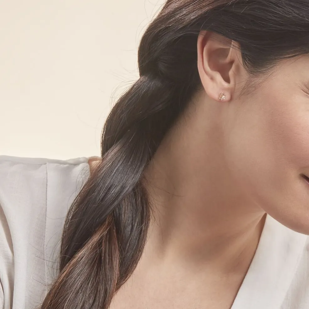 Boucles D'oreilles Puces Evaelle Papillon Or Jaune Oxyde De Zirconium