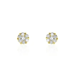 Boucles D'oreilles Puces Eleanor Fleur Or Jaune Oxyde De Zirconium